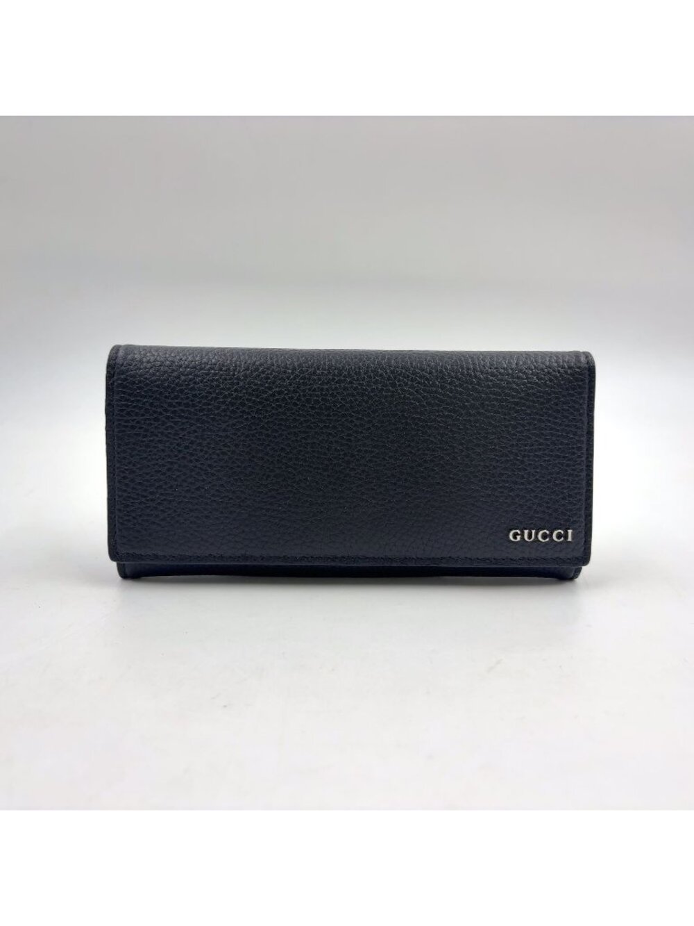 Gucci Metal Logo Bifold Leather Black Wallet Silver